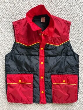 Vintage VTG 80s Snowmobile Puffer Vest Mens MEDIUM Red & Black EUC